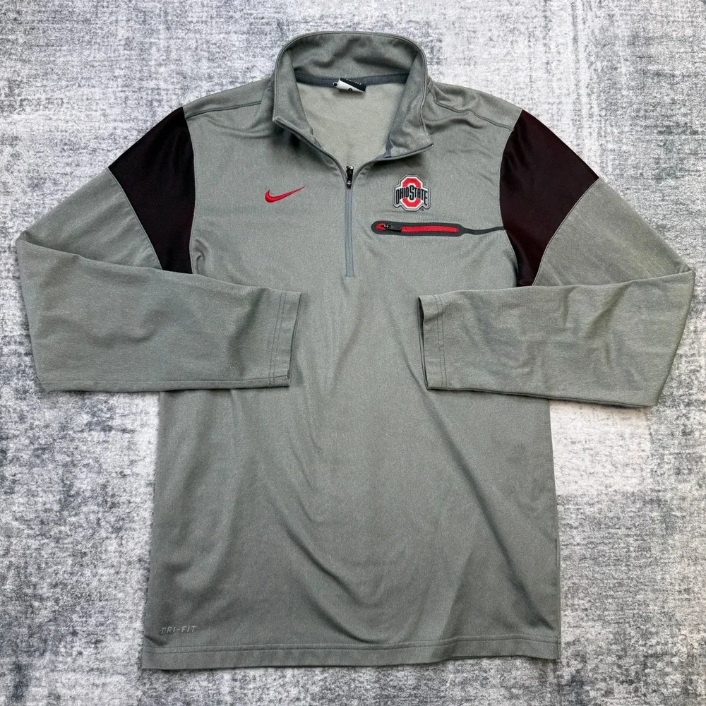 Ohio State Buckeyes Shirt Mens Small‎ Gray 1/4 Zip Pullover Nike Dri Fit Golf
